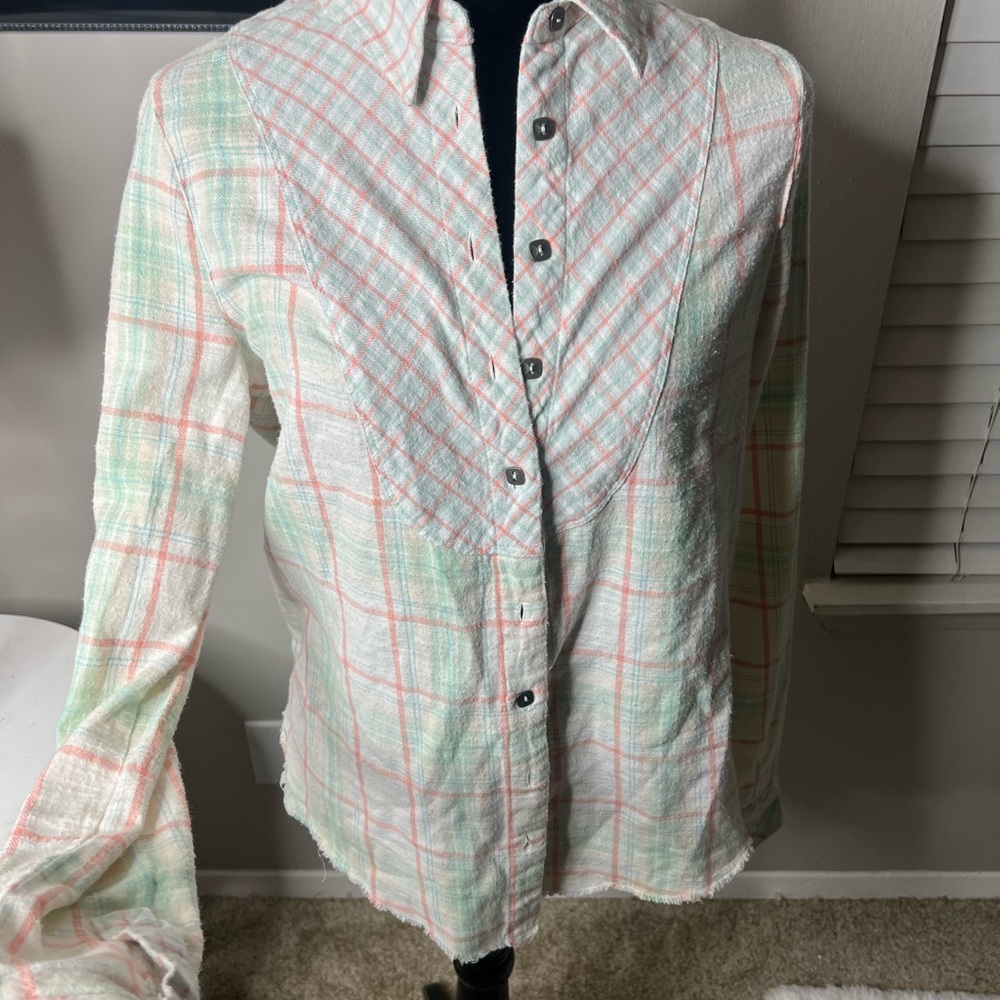 Free people pastel raw hem plaid button down shirt - Picture 11 of 11